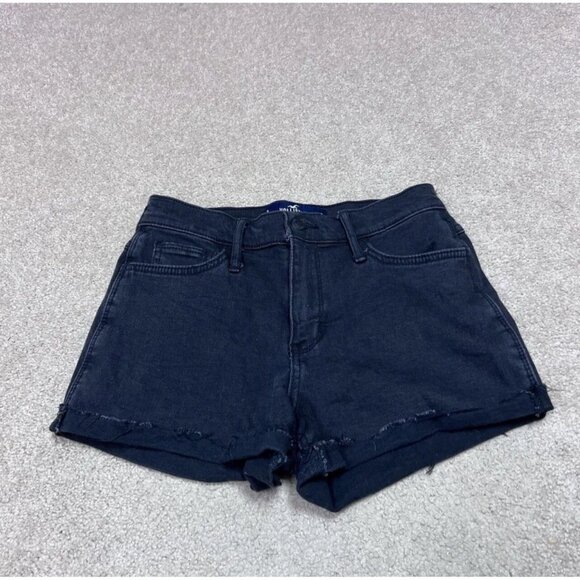 Hollister Shorts High Rise Short-Short Denim Black Pockets Women’s Size 3 - Picture 1 of 11